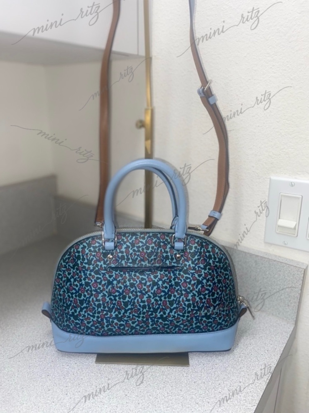Coach Floral Print Mini Sierra Satchel Crossbody Blue EUC - Picture 5 of 15